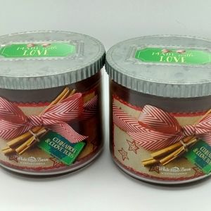 Lot of 2 Bath and Body Works White Barn Cinnamon and Clove Buds 3 Wick Candles